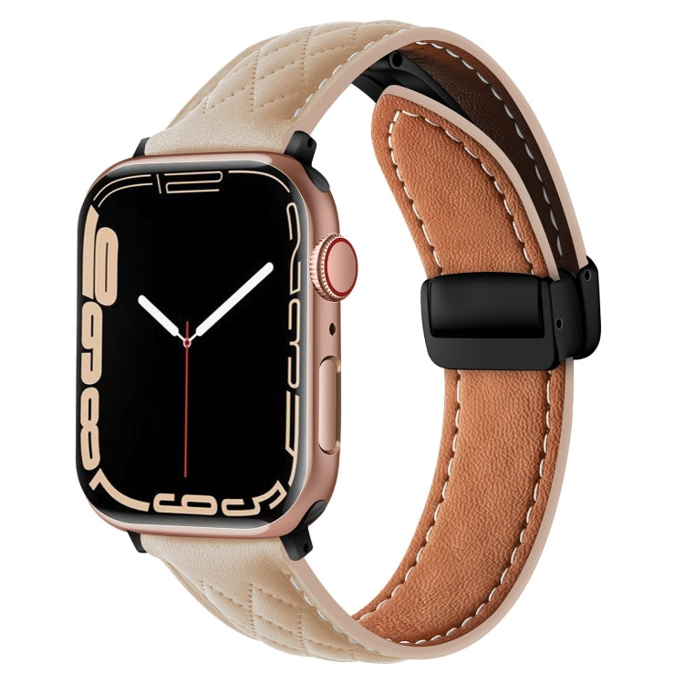 Folding Buckle Rhombus Leather Watch Band, For Apple Watch 8 41mm, For Apple Watch 8 45mm, For Apple Watch Ultra 2 49mm